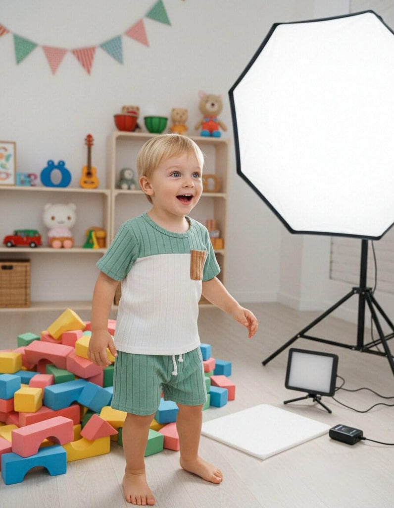 Toddler Boy Clothes Boys Clothes Summer Essentials Outfits Round Neck Light Green Short Sleeve Pocket