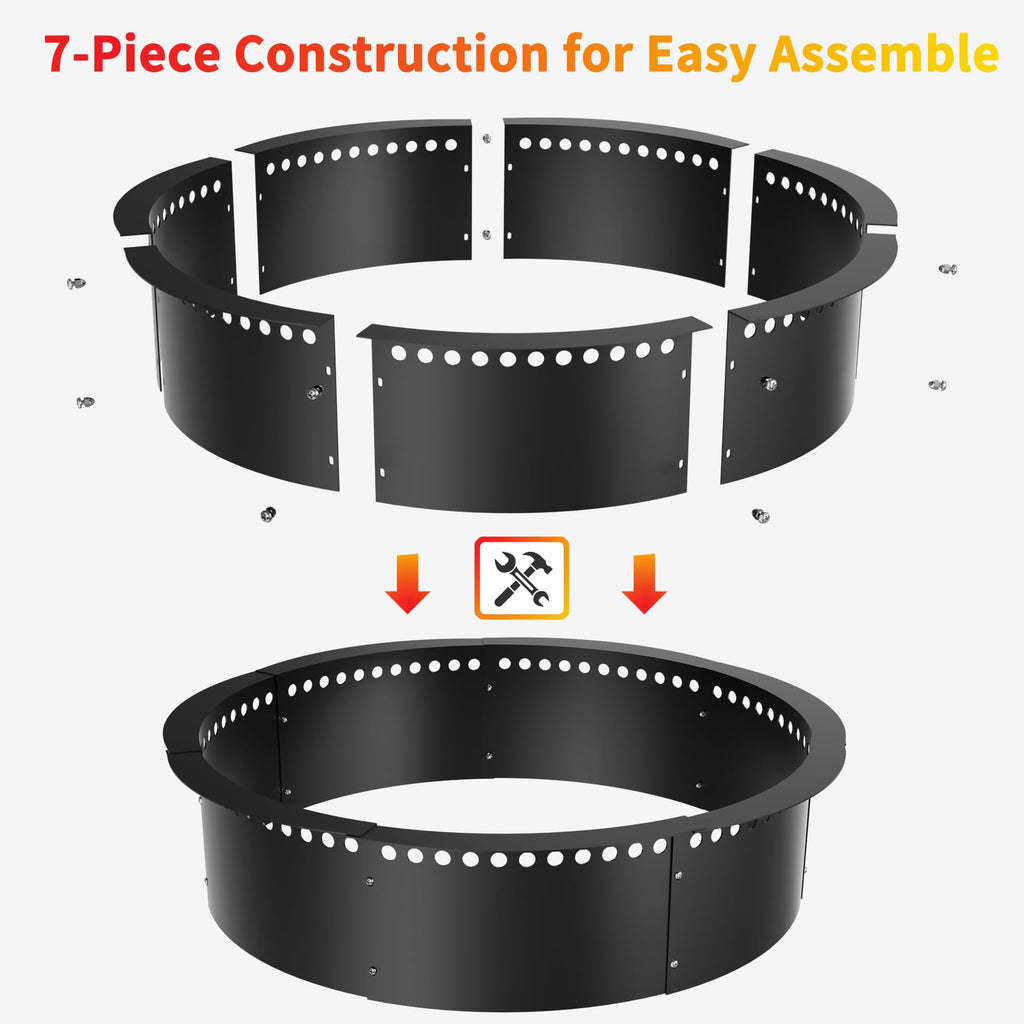 Smokeless Fire Pit Ring, 40-Inch Outer/36-Inch Inner Heavy Duty Large Solid Metal Steel Flower Shape Firepit Rim