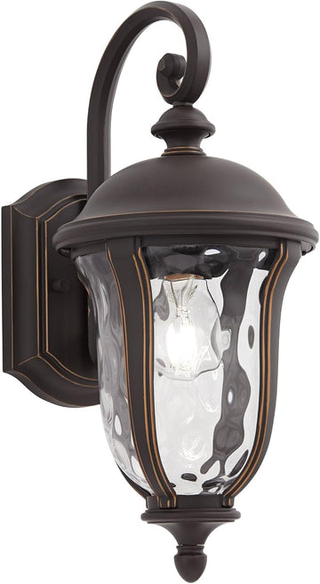 Park Sienna 16 3/4" Bronze Scroll Outdoor Wall Light with Clear Hammered Glass