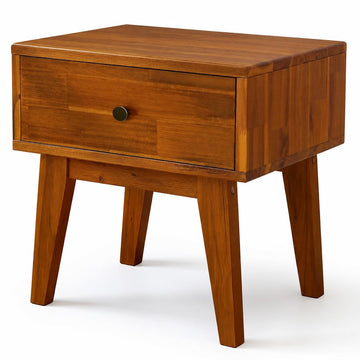Sofia Nightstand with Drawer, Bedside Table, Solid Wood Bedside End Table with Drawer and Storage Space, Caramel