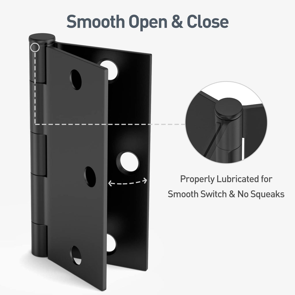 12 Pack 3.5" x 3.5" Black Square Door Hinges, Matte Black Interior Door Hinge Bathroom Door, 3 1/2 Inch Door Hinges