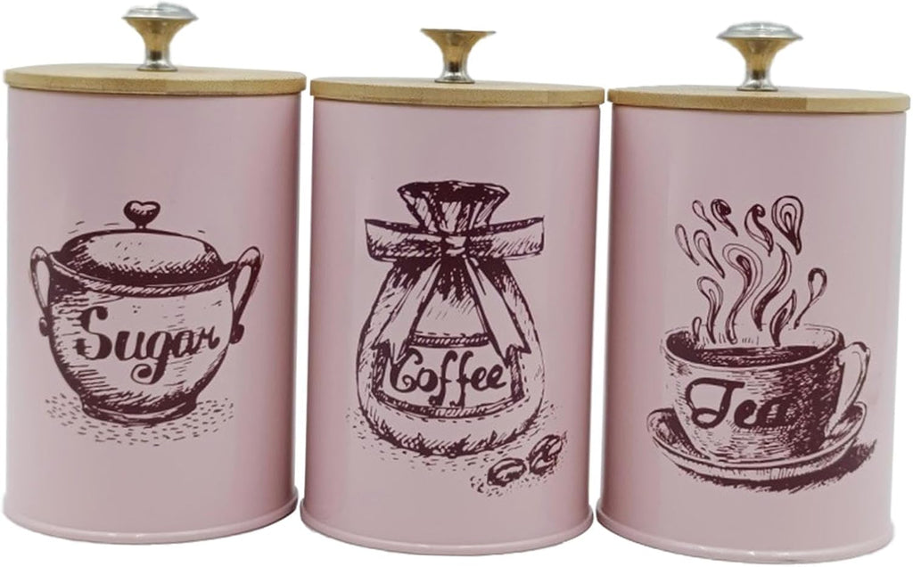 Kitchen Canisters for Countertop Coffee Tea Sugar Containers Set Iron Vintage Simple Farmhouse Stylish - Set of 3