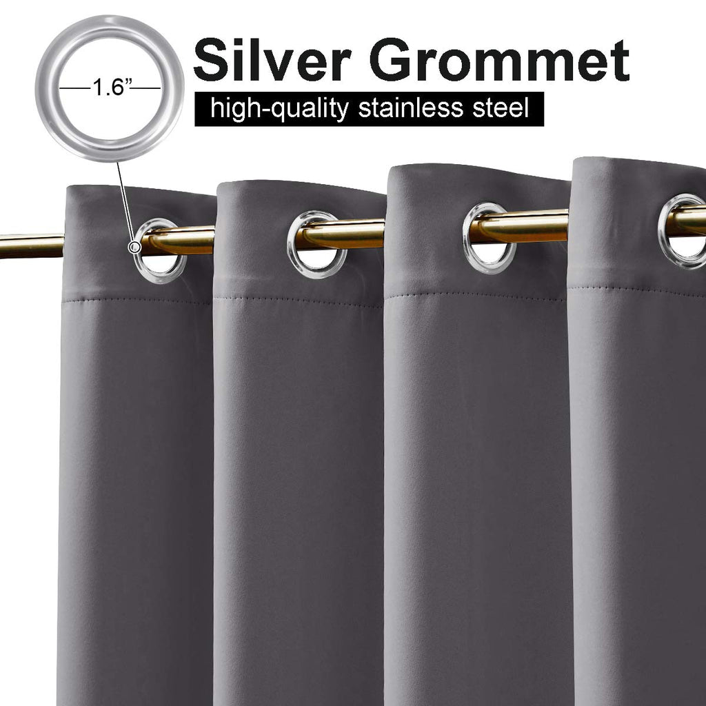 2 Panels Grey Blackout Outdoor Curtains Waterproof 84" Long, Top and Bottom Rustproof Grommet Heavy Weight Windproof