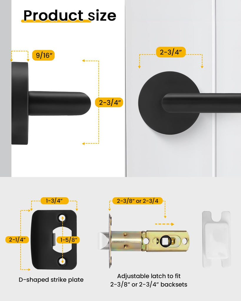 Passage Matte Black Closet Door Handles Interior 3 Pack