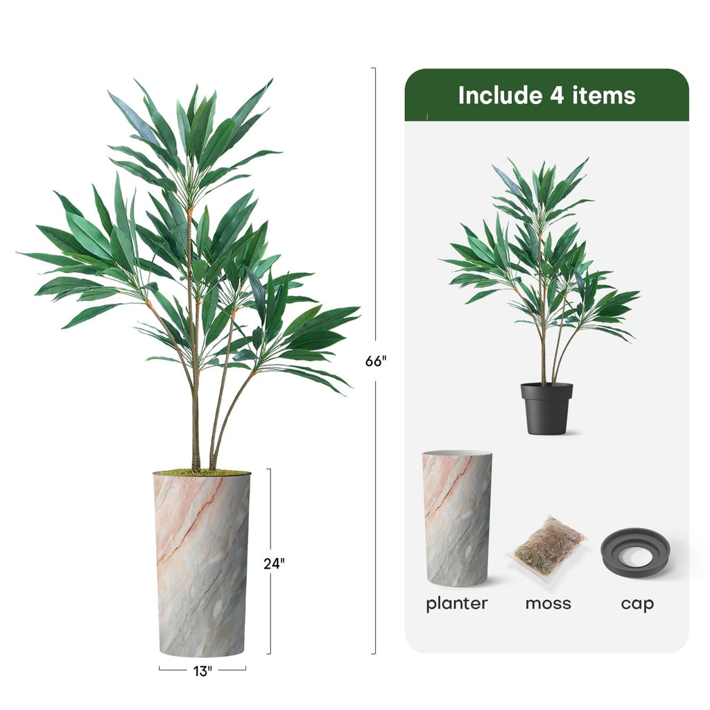 Artificial Tree in Modern Granite Effect Planter, Fake Dracaena Tree Silk Tree for Indoor and Outdoor Home Decoration