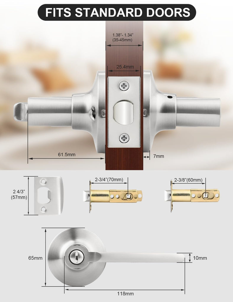 10 Pack Privacy Door Handle, Satin Nickel Interior Door Knobs for Bed & Bath, Modern Keyless Door Lever Lock