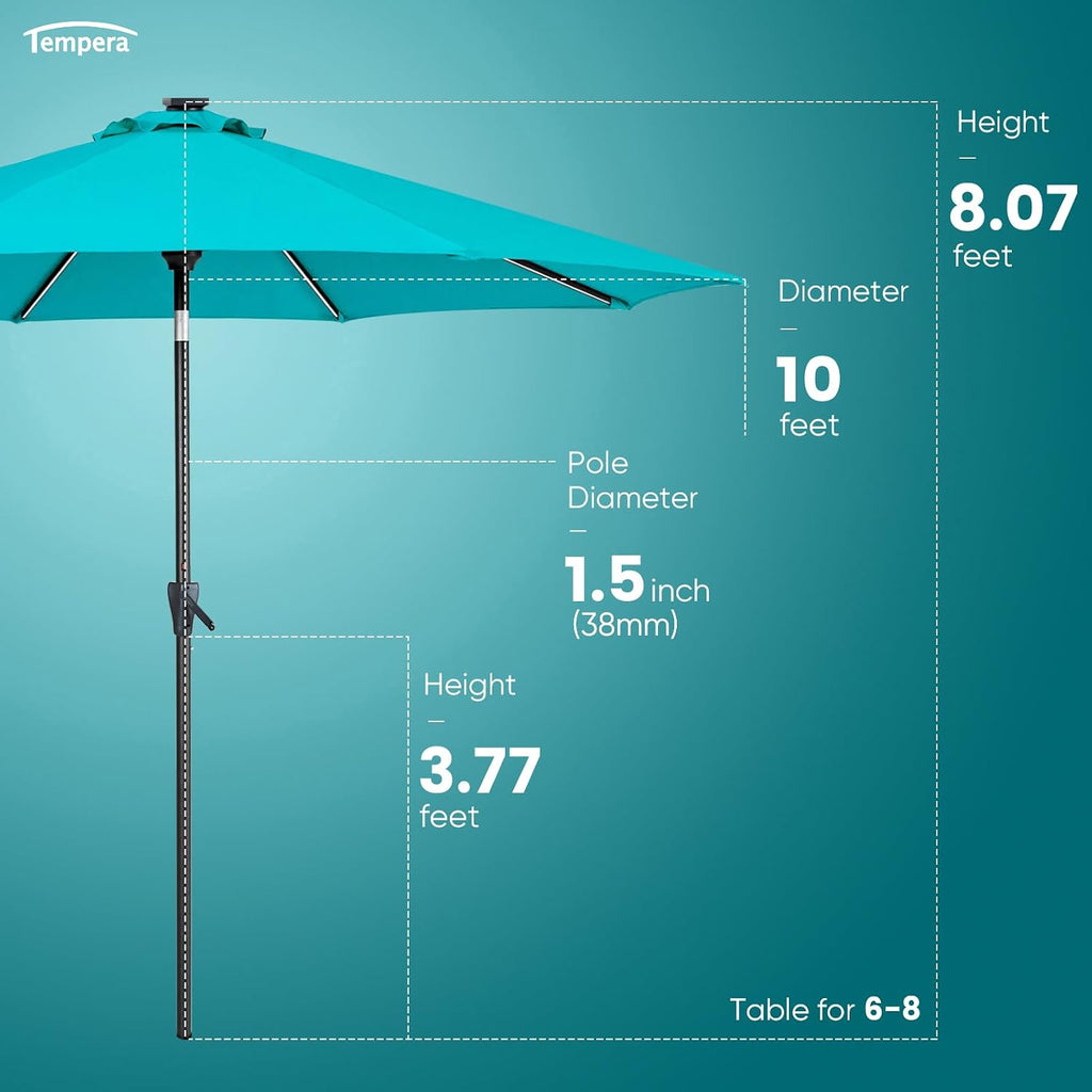 Solar Patio Umbrella 40 LED Lighted Outdoor Umbrella Table Market Umbrella with Push Button Tilt and Crank