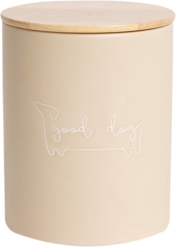 Taupe Good Dog Ceramic Dog Treat Jar with Airtight Wooden Lid