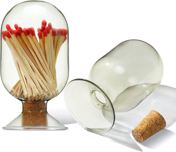 Smoke Grey Glass Match Cloche Holder, 5 x 2.87 Inch