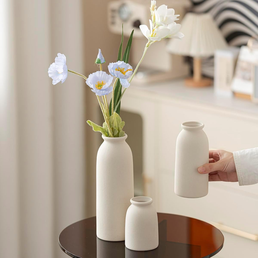 Ceramic Vase Set-3, Small Flower Vases for Decor, Modern Boho Farmhouse Style, Decorative Vases for Pampas Grass &