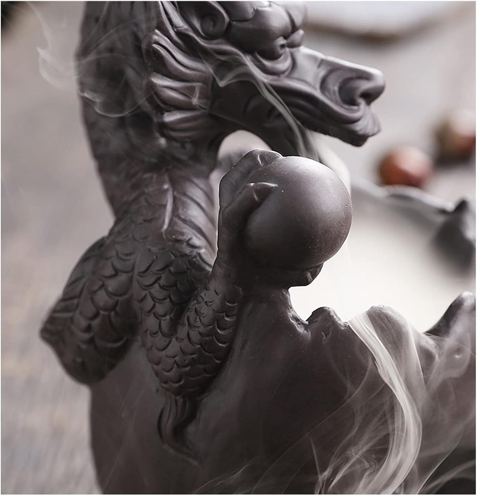Dragon Waterfall Incense Holder - Ceramic Backflow Burner with Skull Head, Zen Meditation Decor, Yoga Studio - Unique