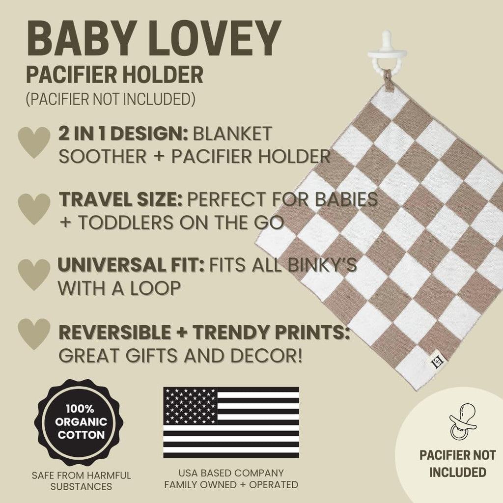 L+L USA 100% Organic Cotton Baby Lovey - Soft Breathable Knit Security Blanket with Paci Holder Loop - Girly Bow