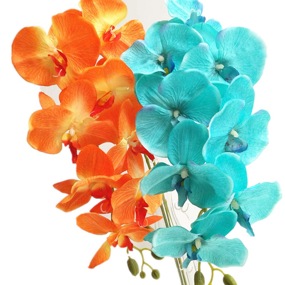 6pcs Orange Color Moth Orchids Phalaenopsis 8 Heads Artificial Silk Large Orchid Flower Branch (Orange)