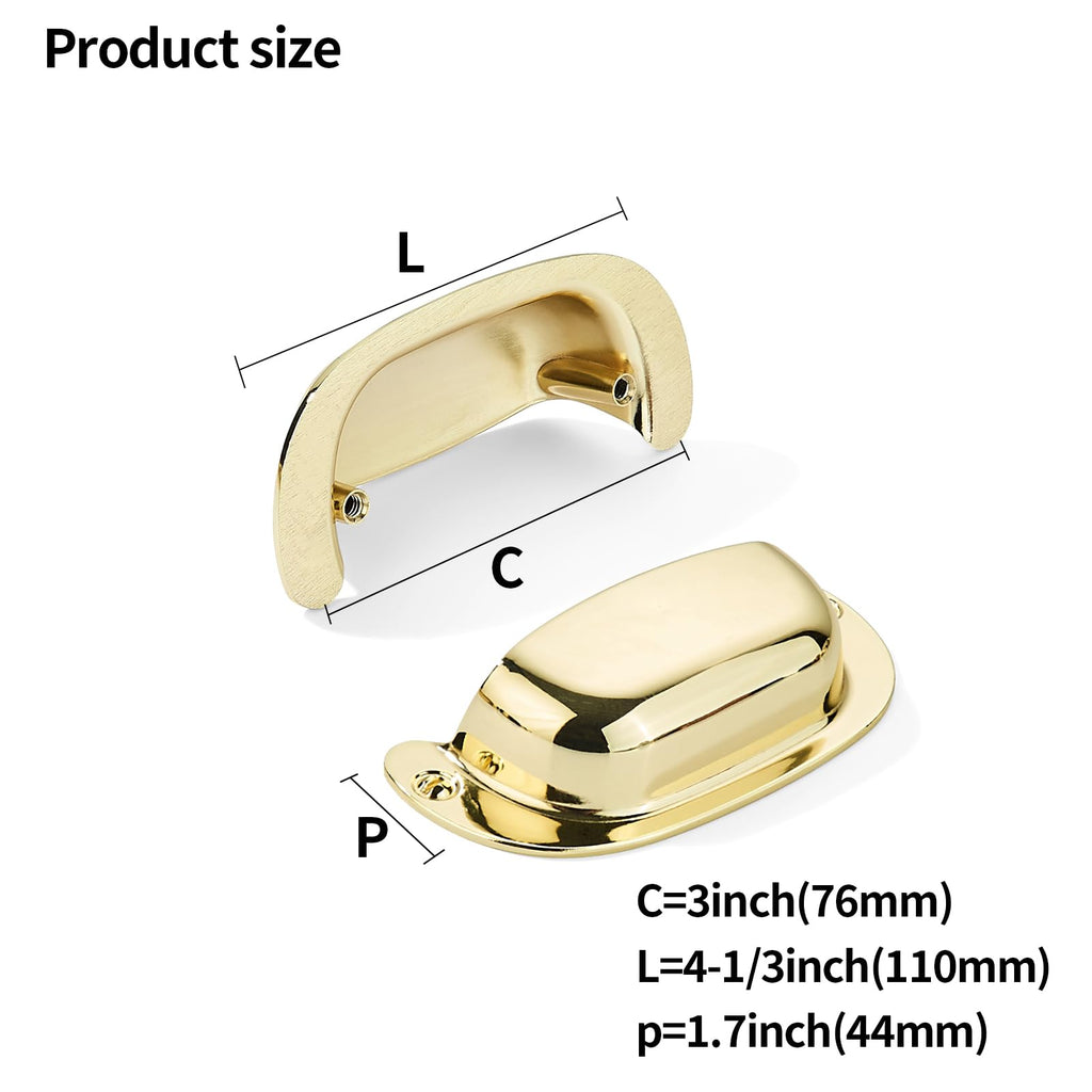 2 Pack 3"(76mm) Hole Center Retro Polished Gold Drawer Pulls Polished Brass Cabinet Bin Cup Pulls Bathroom Hardware