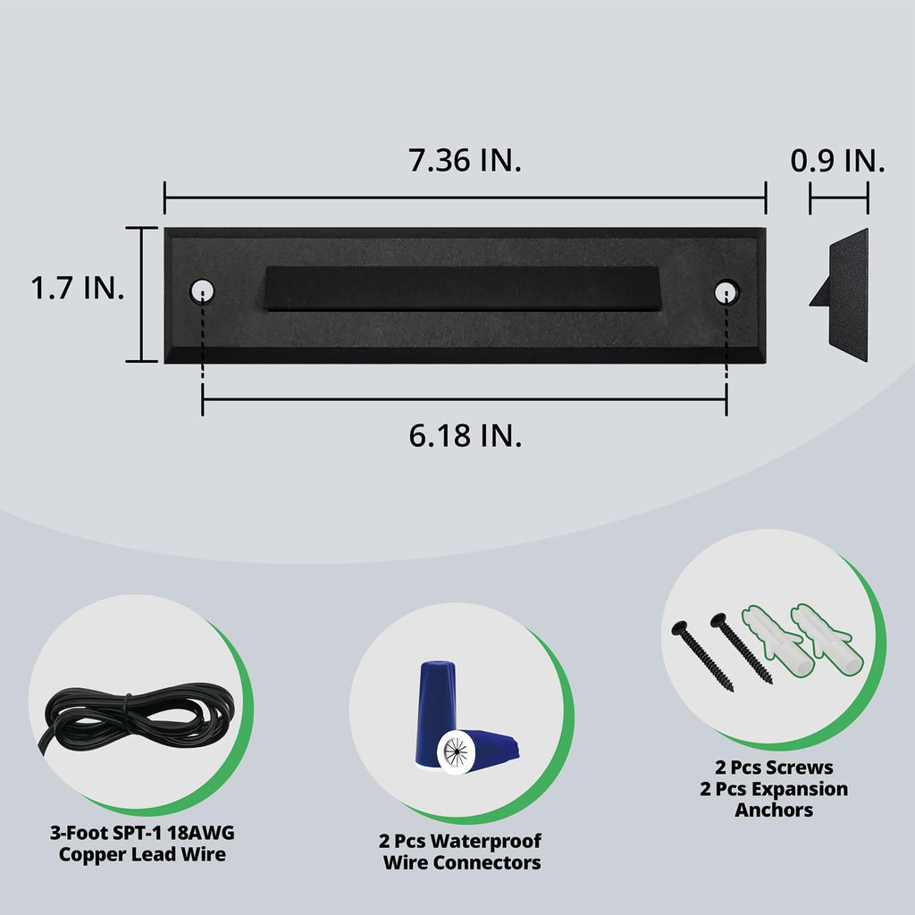 6 Pack LED Low Voltage Linear Step Lights, Landscape Cutoff Stair Riser Light, 2W 9-15V AC/DC 3000K Outdoor