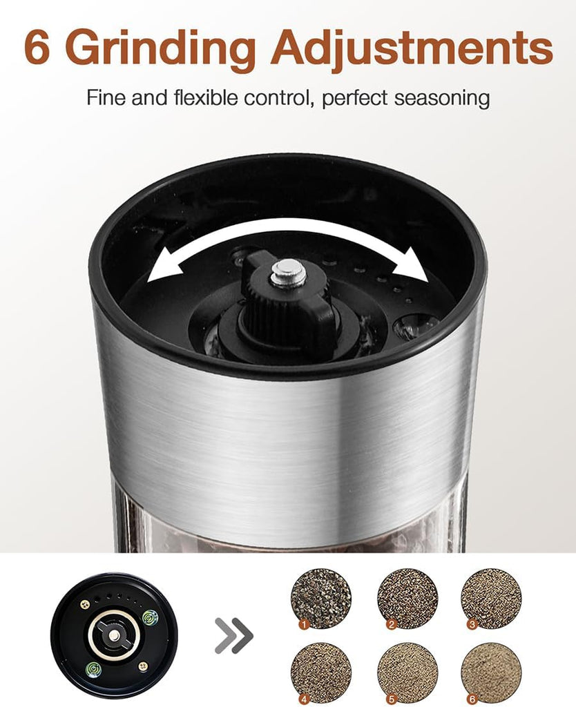 Gravity Electric Salt and Pepper Grinder Set, Automatic Mills with Rechargeable Charging Base, Built-in LED Light & - Set of 2