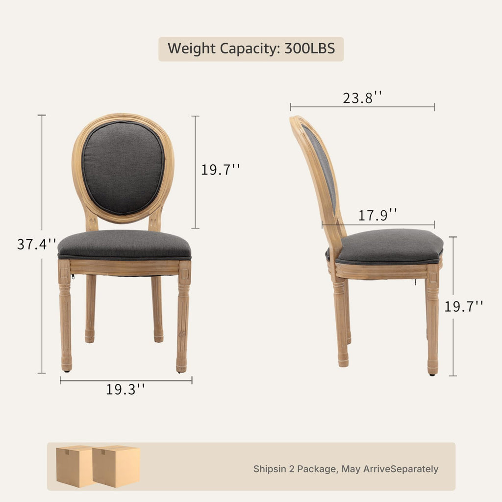 Vintage French Country Dining Chairs Set of 4, Fabric Dining Chair with a Round Back, Gray Upholstered Dining Chair