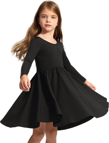 Girls Cotton Long Sleeve Dress Twirl Skater Dress