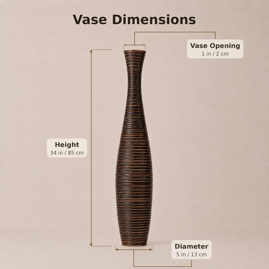 Large Floor Vase 34 inches Mango Wood for Pampas Grass, Dried Flowers