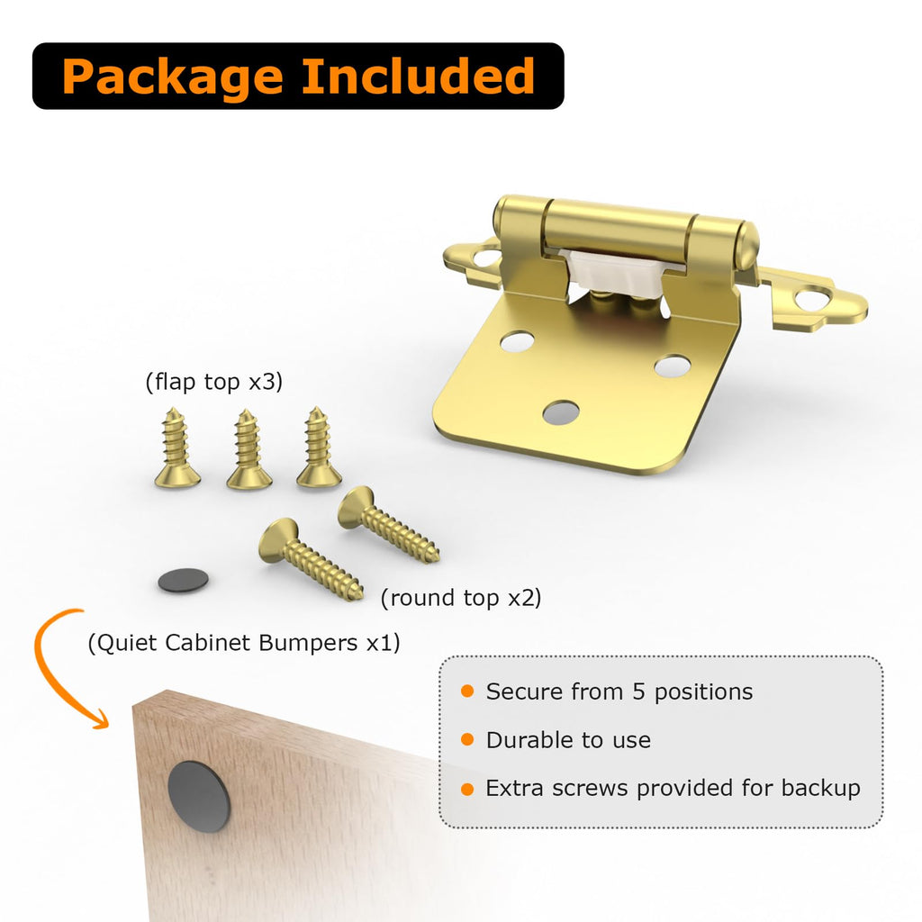 1/2" Overlay Cabinet Hinges, 20 Pack Self Closing Flush Mount Hinges with Door Bumper, Variable Decorative Hardware