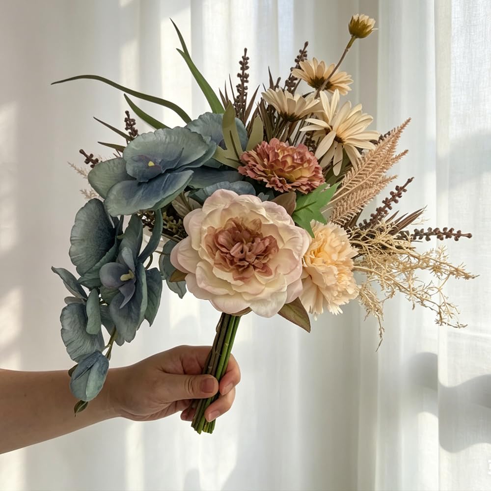 Faux Flowers with Vase, Artificial Orchid Flowers (Blue)