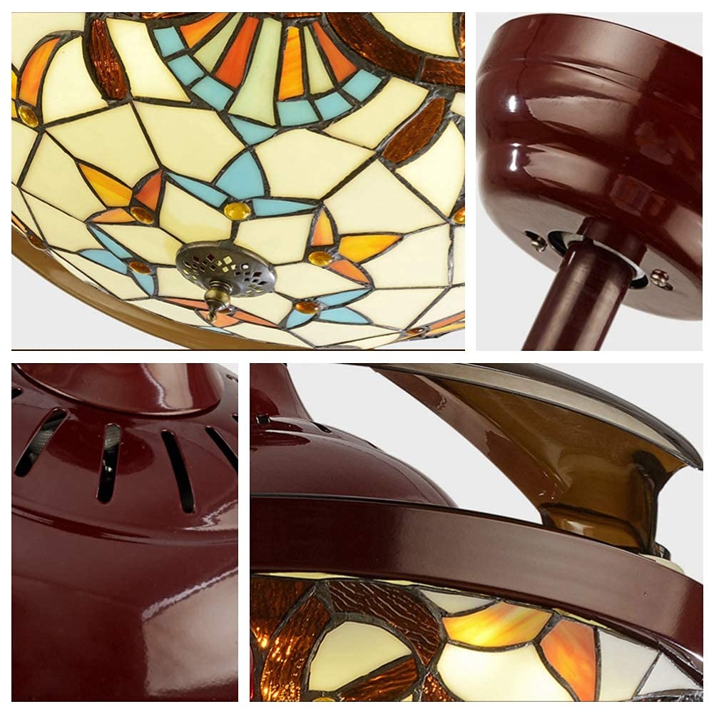 42" Vintage Style Ceiling Fan with Light, Remote Control Classic LED Chandelier Retractable Blades 3 Light Changes