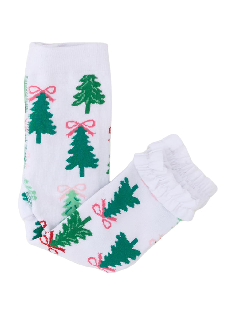 Baby Girls Patterned Footless Ruffled Tights - Ruffle Tights - Christmas Tree Bows