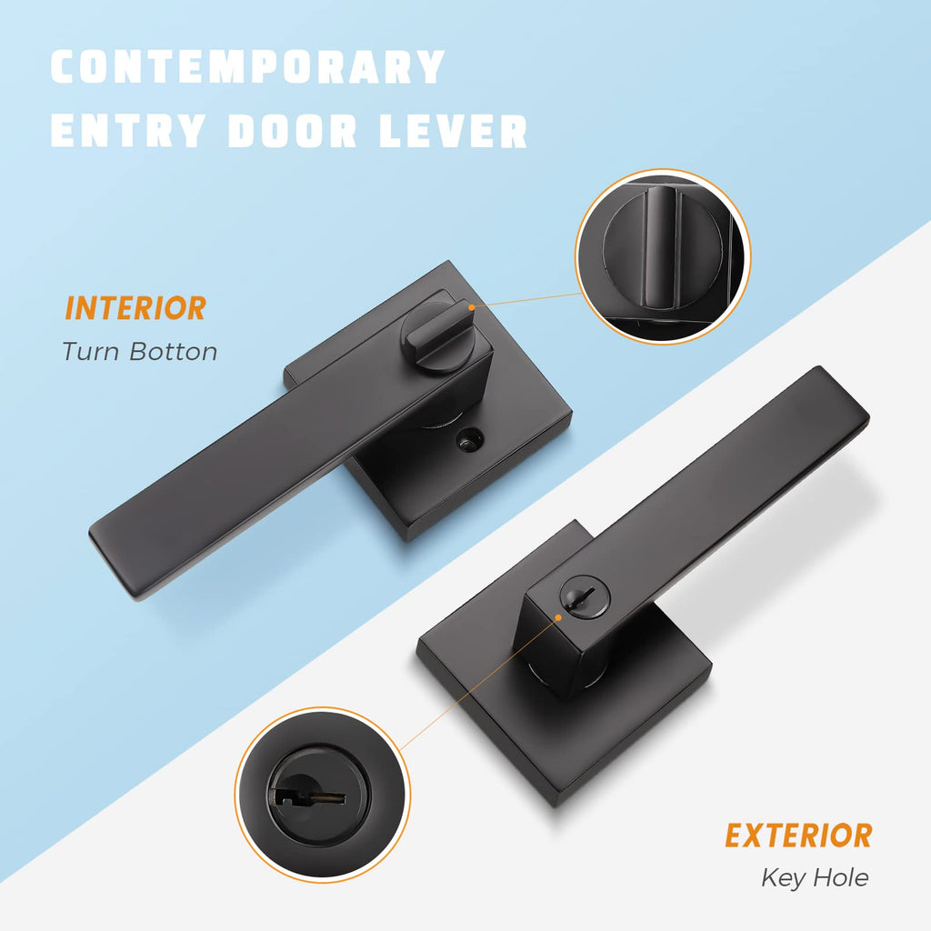 Exterior Door Handle Heavy Duty Keyed Entry Door Lever Set(Not Keyed Alike) Entrance Handleset, Matte Black Finish