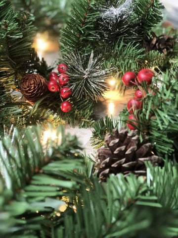 Pre-Lit Artificial Christmas Garland, 9 Feet, 50 Warm White Lights, Decorated with Pine Cones and Berry Clusters
