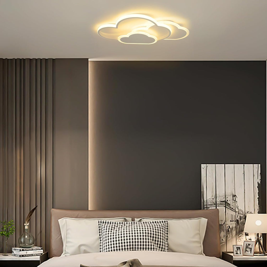 Cloud-Shaped LED Ceiling Light, 20W Flush Mount Fixture, White Acrylic Shade, Color Switch 3000-6000K, 52cm Wide