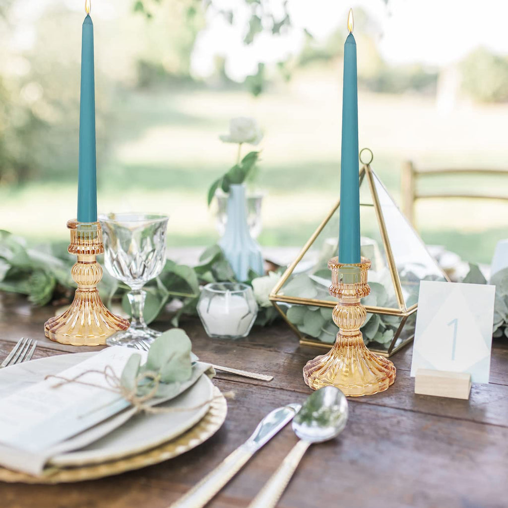 Candlestick Holders Set, 4" H Taper Candle Holders Bulk, 12Pcs Gold Glass Candle Holders for Wedding, Festival, Party