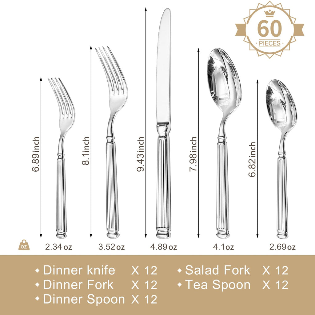 60-Piece Silverware Set, 18/10 Stainless Steel Flatware Set