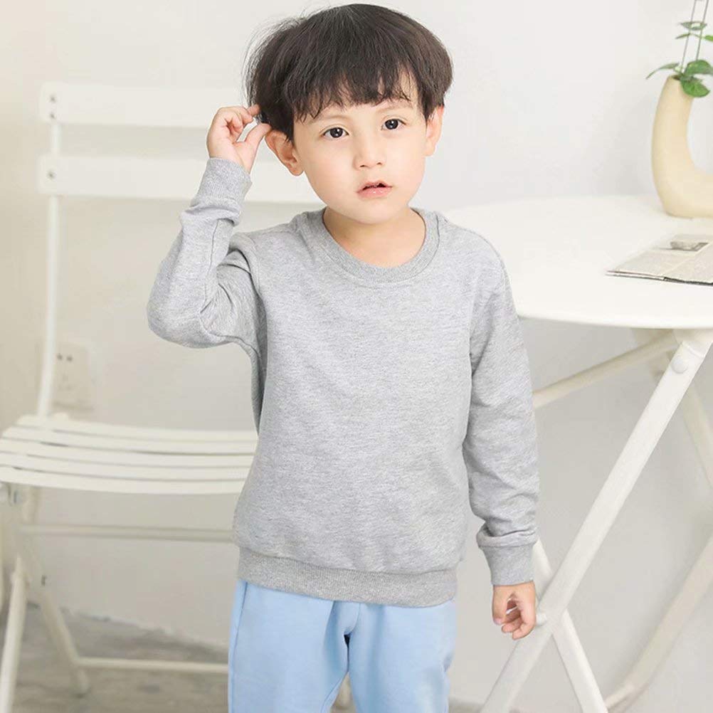 Toddler Boys Girls Solid Pullovers Sweatshirt Long Sleeve T-Shirt Kids Cotton Crewneck Thin Tops Blouse Gray 130