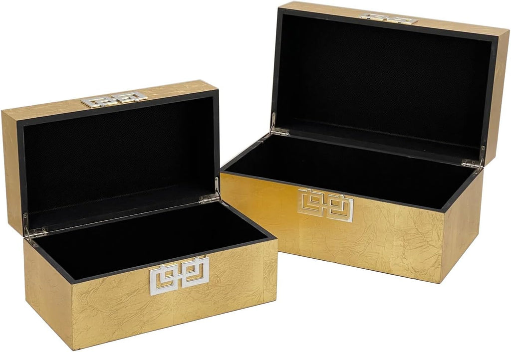 Storage Box Set Decorative Storage Box w/Hinged Lid Classic Design Wood Decor Boxes with Geometric Clasp Storage - Set of 2