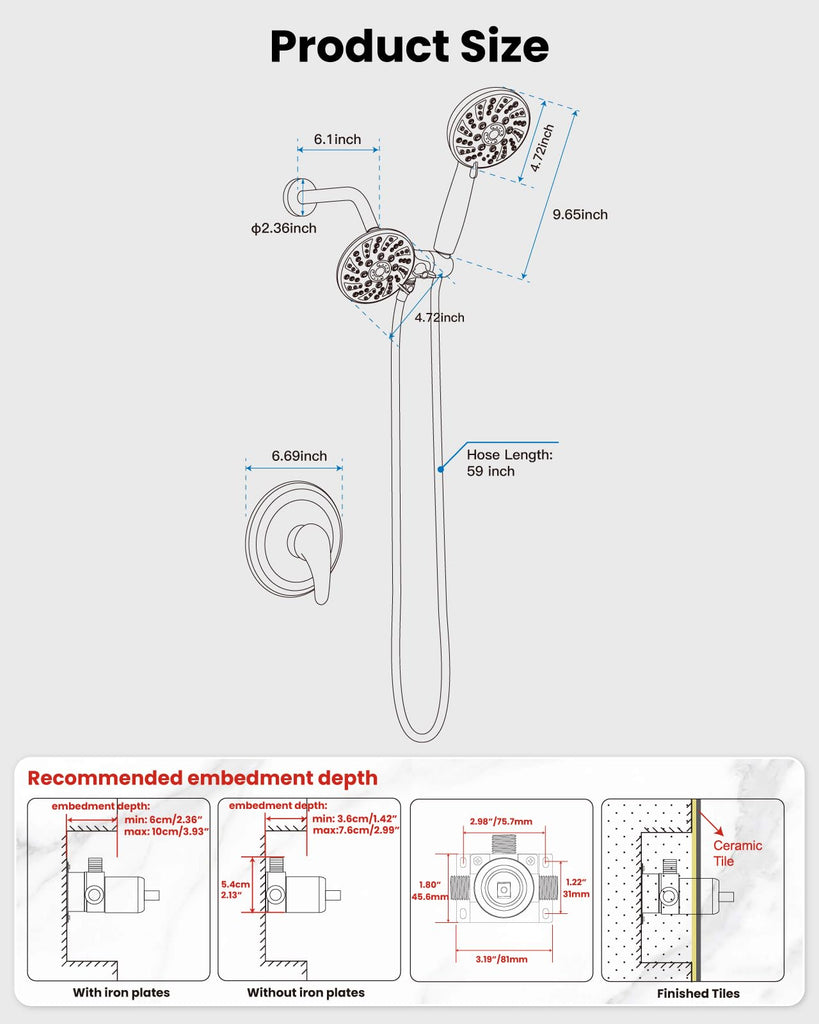 Dual Shower Head Kit with Valve 6 Mode Handheld Oil Rubbed Bronze