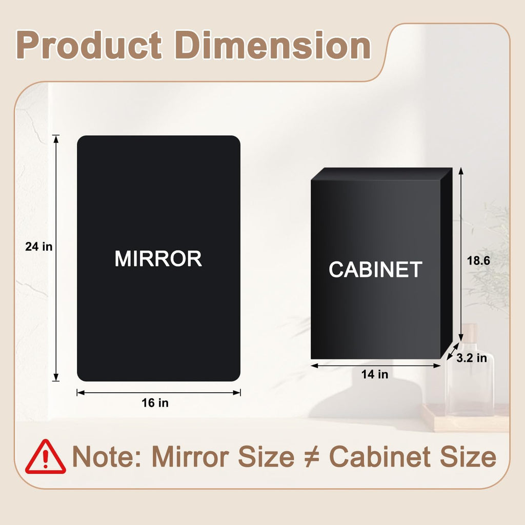 16x24 in Medicine Cabinet with Mirror , Matte Black | Fully Assembled; Recessed or Surface Wall Mount; Metal Cabinet