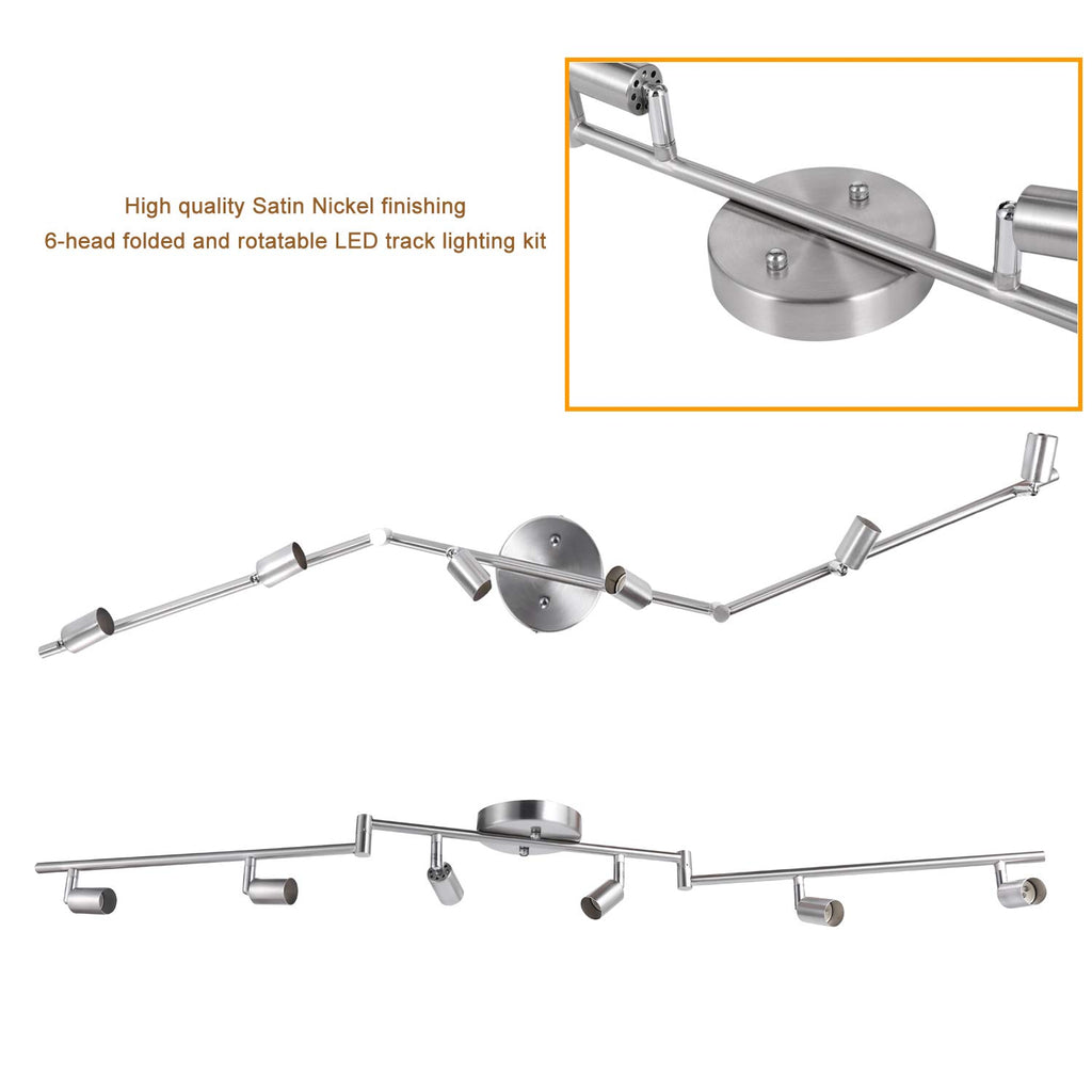 Adjustable Dimmable Track Lighting Kit, Flexible Foldable Arms,Satin Nickel Kitchen,Hallyway Bed Room