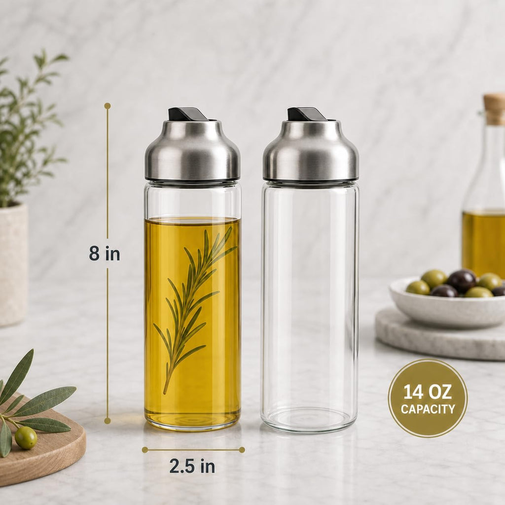 Olive Oil Dispenser - 14 OZ Glass Oil and Vinegar Dispenser Bottles Set No Drip - Set of 2