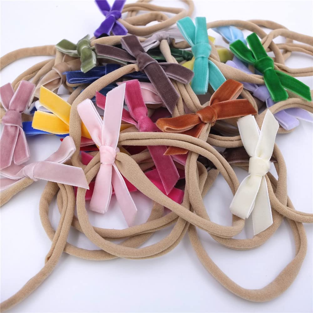 Velvet Bow Soft Stretchy Headbands for Newborn Infant Toddlers Hair Bow Elastic Bands Baby Girls Nylon Hairband