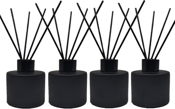 Reed Diffuser Bottle, Empty Matte Black Glass Jar with Black Sticks,Fragrance Replacement Container 100ml(4 - Set of 4