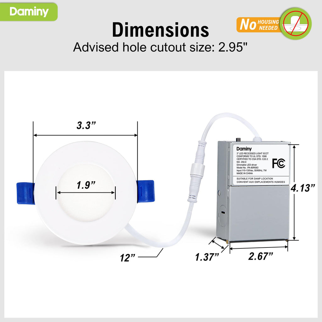 12 Pack 3 Inch LED Recessed Lighting, Canless Wafer Downlight