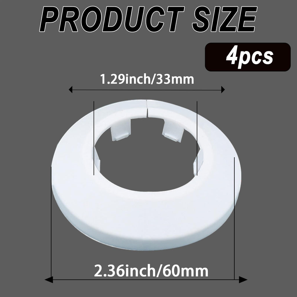 32mm Pipe Cover Decoration; Fit 1.26" Outer Diameter Pipe/Hole; White PP Plastic Escutcheon Collar; Snap-on Water