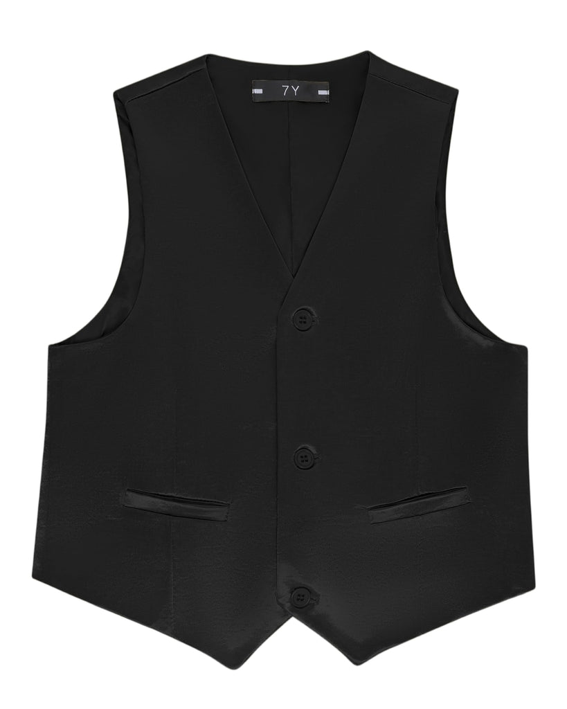 Toddler Boys Black Vest, Kids Satin Wedding Suit Vest Set with Bow Tie