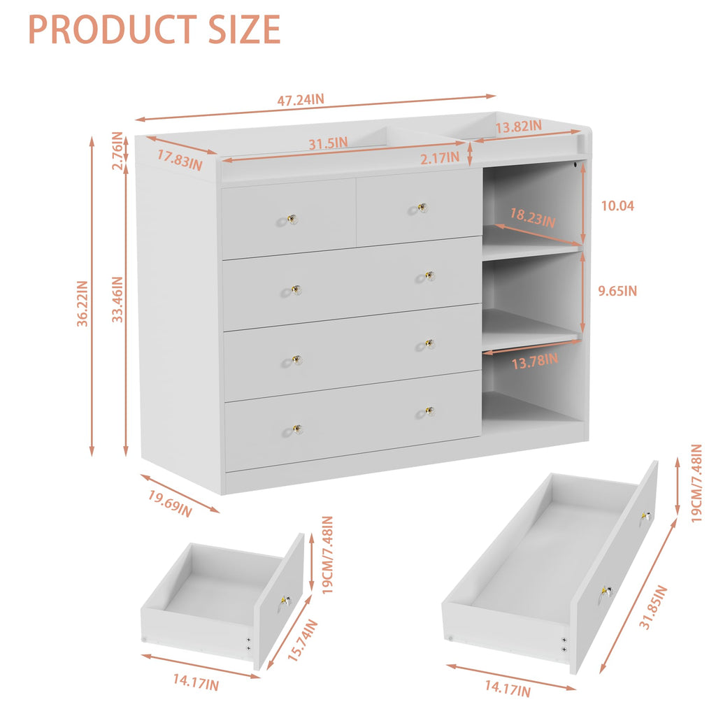 Baby Changing Table Dresser Diaper Change Table with 5 Drawers for Infant