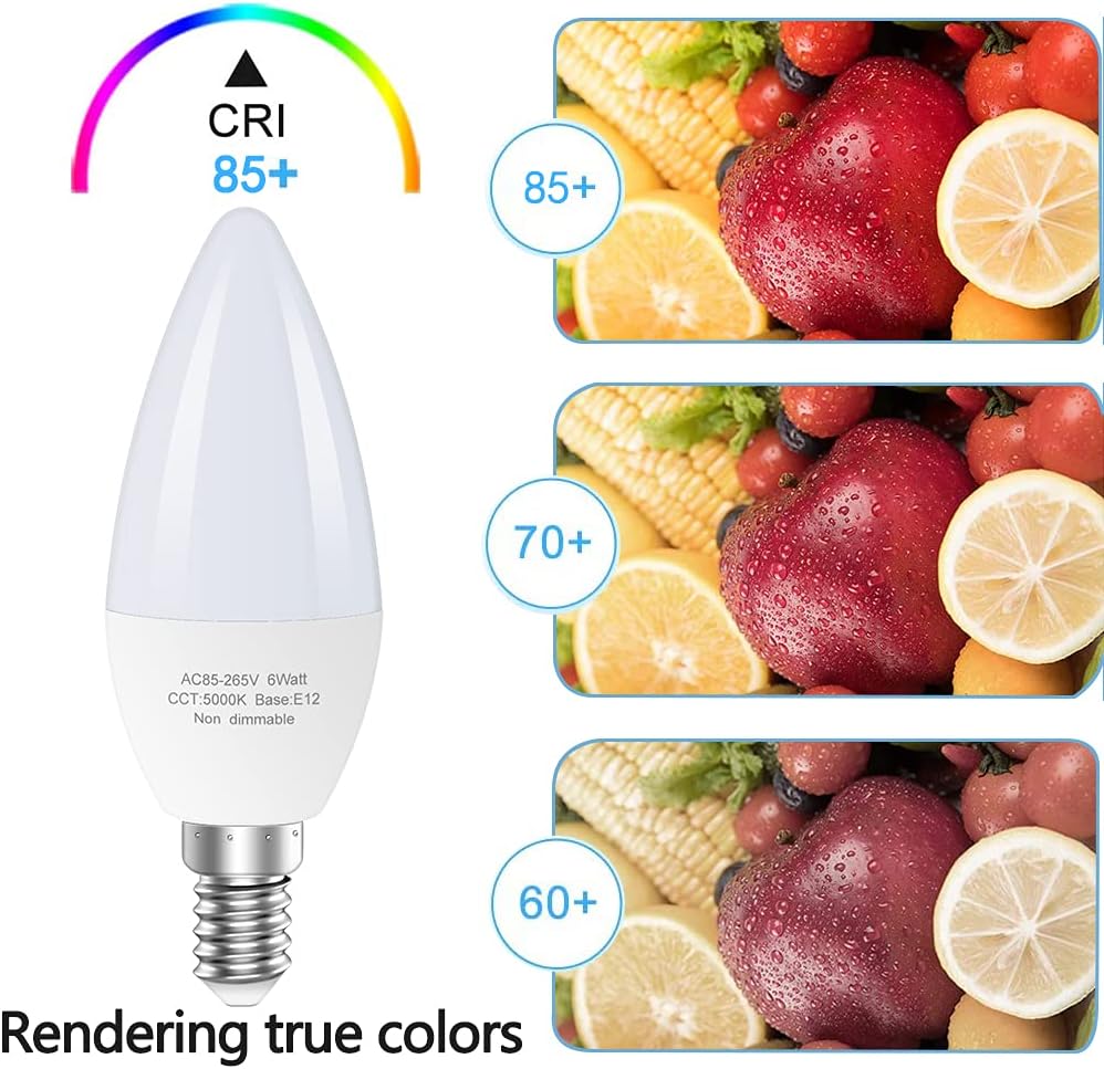 Type B E12 Candelabra LED Bulbs, 60-Watt Equivalent, 5000K