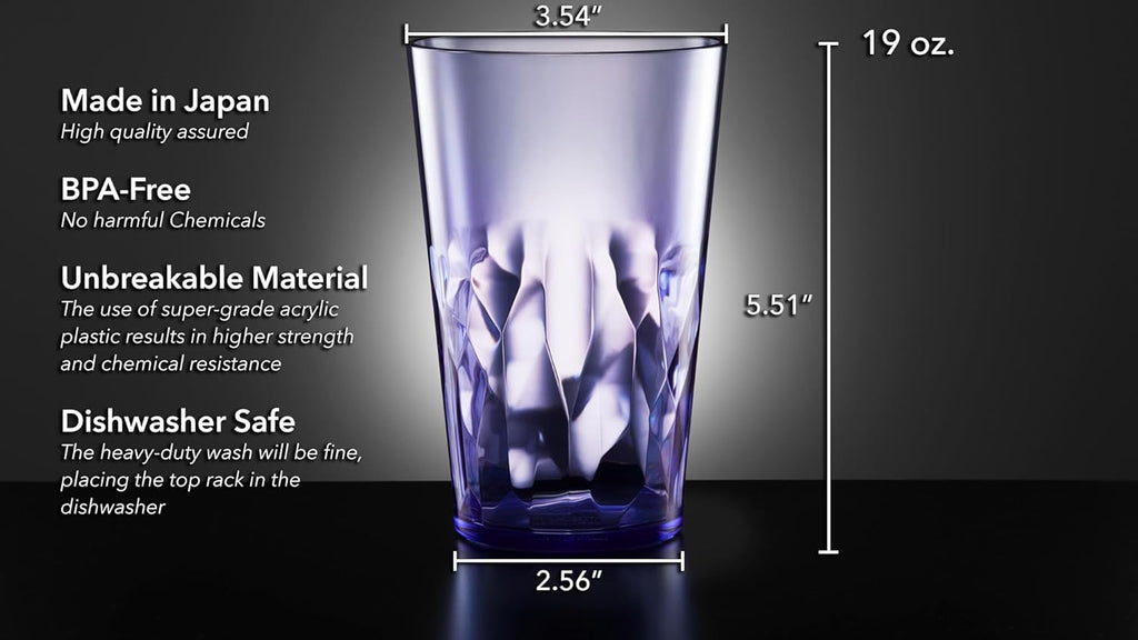 19oz Unbreakable Premium Drinking Glasses Set of 6 - Super Grade Acrylic Plastic - Perfect for Gifts - Dishwasher