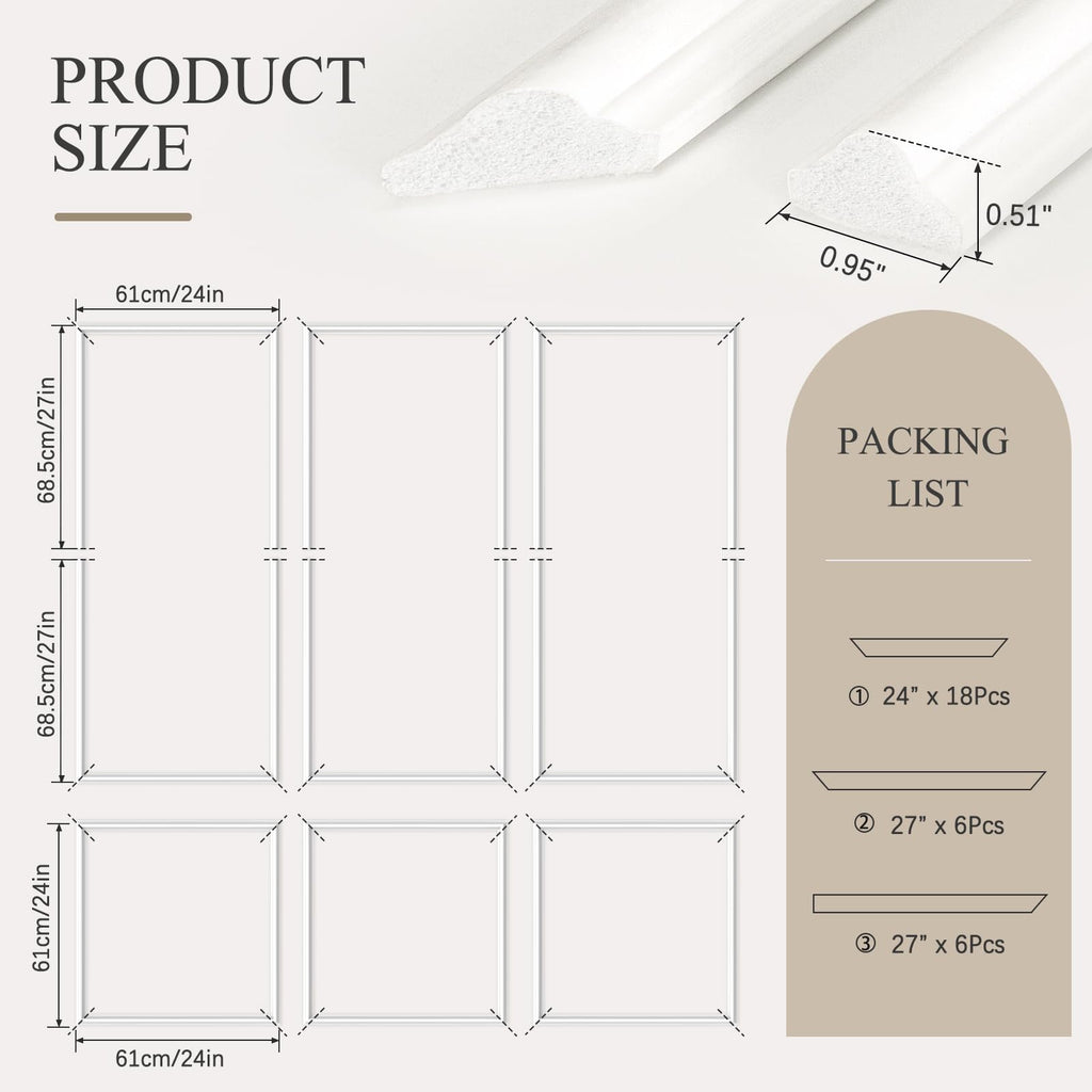 3 Sets Peel and Stick Wall Molding Kit, Premade Wainscoting Panels