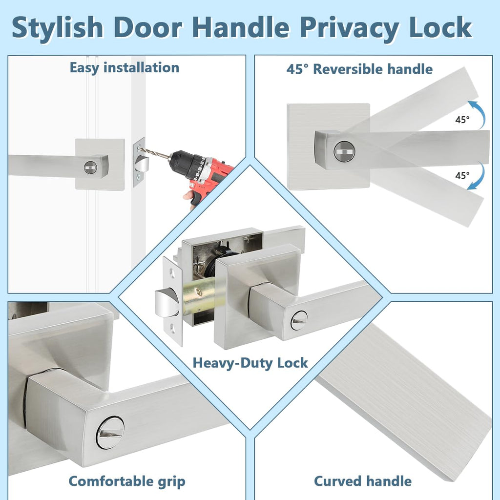 5 Pack Satin Nickel Privacy Interior Door Levers