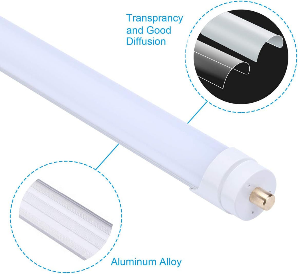 Single Pin T8 96" 8ft LED Tube 45W, 8' LED Fluorescent Tube Replacement,AC 85V 277V Input, 6000K Bright White,4500LM