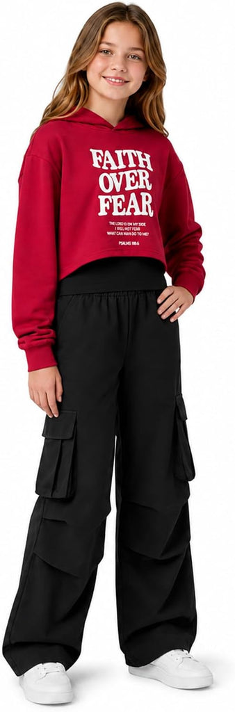 Girls 3 Piece Outfits Hoodie and Cargo Pants Set Streetwear Tracksuit Fall Winter for Kids Teens